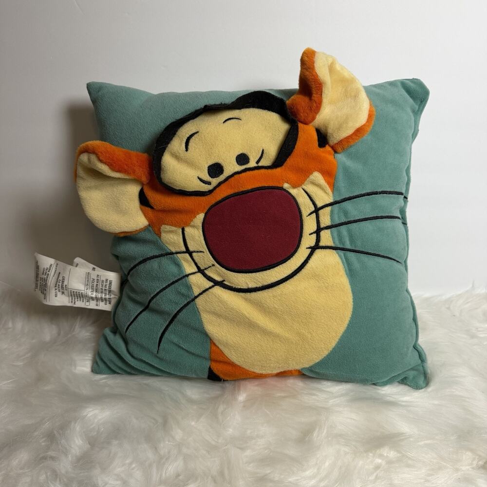 Vtg Disney Winnie The Pooh 3D Tigger Plush Throw Pillow Soft Blue Teal